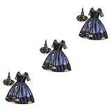 BESTonZON 3 Pcs Halloween Witch Costume Wizard Hats Outfits Dresses Pointed Witches Cap Outfits for Girl Clothes Witch Costume for Women Prom Dressess Cosplay Child
