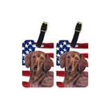 Pair Of USA American Flag With Dachshund Luggage Tags