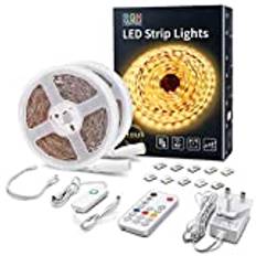 LED Strip Lights Warm White, 10m Dimmable LED Light Strip with RF Remote, 600 Bright 3000K 2835 LEDs, Plug-in Adhesive LED Rope Lights with Timing Mode for Living Room Bedroom Kitchen Cabinet Mirror