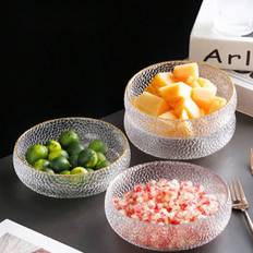 SHEIN pc Large Transparent Glass Salad Bowl With Gold Rim Home Fruit Dessert Bowl For Breakfast