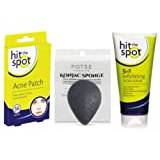 Hit The Spot Acne Patch and Exfoliating Facial Scrub with Potse London Konjac Sponge - Gentle Face Scrub for Clear Skin and Acne Pimple Patches for Zits and Breakouts - 3 Pack