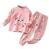 Fucouture Autumn Children's Underwear Set Cotton Baby Cotton Warm Boys and Girls Long Sleeve Pajamas Homewear Infant Christmas Outfit Boy (Pink, 6-12 Months)