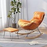 SOYDAN Living Room Rocking Chair with Footrest Comfortable Upholstered Rocking Chair with Side Pockets and Armrests Rocking Chair for Living Room and Bedroom Balcony (Color : Orange Color, Size : Sm