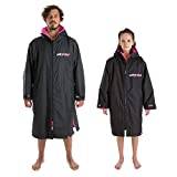 Dryrobe Advance LONG SLEEVE Change Robe - Stay Warm and Dry - Windproof Waterproof Oversized Poncho Coat - Swimming, Surfing, OCR Events (Large - Black/Pink)