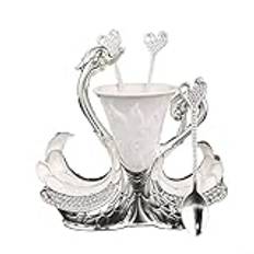 Swan Base Holder Dinnerware Set, Spoon and Fork for Tea, Coffee, and Desserts, Modern and Stylish Design(Sliver Spoon)