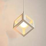 Square Wire Cage Pendant Light, White Metal Chandelier, Geometric Hollow Hanging Lamp, Restaurant Decorative Lighting Suspension Lamps, American Industrial Island Lights Full of Stars
