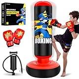 Punching Bag for Kids, Kids Boxing Set with Boxing Gloves 66" Large Inflatable Punching Bag,Gifts for Boys & Girls Age 5-12 for Practicing Karate, Taekwondo (Red)
