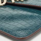 DKNY Teal Blue Croc Embossed Leather Elissa Envelope Clutch