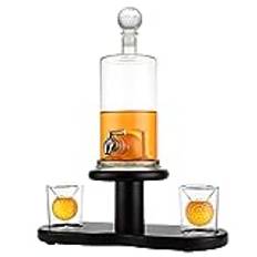 4-piece whisky golf decanter set - 1 x whisky golf carafe 800 ml, 2 x whisky glasses 50 ml, 1 x wooden stand - for men - connoisseurs