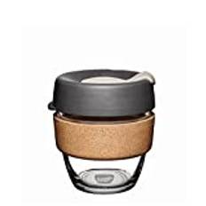 KeepCup Reusable Tempered Glass Coffee Cup,Travel Mug with Slash proof Lid, Brew Cork Band, Lightweight, BPA Free,Small ,8oz/227ml,Press