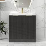 Lyon 800mm Gloss Anthracite Fluted Floor Standing Vanity Unit 2 Door with Stone Basin & Brushed Brass Handles