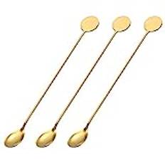 sourcing map Bar Spoon Cocktail Mixing Spoon, 3Pcs 8-Inch Stainless Steel Long Handle Spoon Stirrer Bar Stirring Spoon for Coffee Beverage Cocktail Drink, Gold