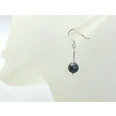 Black & grey snowflake obsidian gemstone earrings with sterling silver tubes