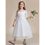 Flower Girl Dress in embroidered lace and tulle with mid-length sleeves - White / 120