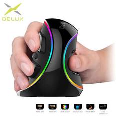 Delux m618 plus ergonomics vertical gaming mouse 6 buttons 4000 dpi rgb wired/wi