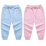 Toddler Little Boys Girls Cotton Sports Jogger Trousers Long Pants Unisex Kids Baby Solid Bottoms Active Sweatpants (2 pack (light blue+pink),5T)