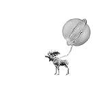 A47 Standing Moose English Pewter on a Tea Leaf Infuser Stainless Steel Sphere Strainer