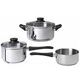 PriceKingX 5 Piece Kitchen Cookware Set - Non Stick Pots and Pans Set - Induction Hob Pot Set with Lids, Easy to Clean, Suitable for All Stoves, Stainless Steel Saucepan and Pot Set
