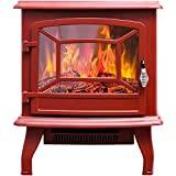 Electric Fireplace Stove Heater, 1400W Floor Standing Freestanding Electric Fires Wood Stove with Wood Burning LED Light, Overheat Protection, for Indoor Living Room Use