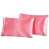 BAWHO Beautiful and Comfortable Pillowcases 2 Pack Satin Silk Pillow Protectors Cover with Envelope Closure Easy Breathable/Pink/51 * 66Cm