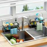 Maximize Your Kitchen Space With This 1pc Sink Organizer, Soap Dispenser, Self-drain Tray, And Towel Holder! - Black
