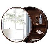 GKever Mirrors Wall Bathroom Cabinet Bathroom with Shelf Cabinet Wall Makeup Vanity Round Hanging Cabinet with Sliding Door Partition (Brown 50 * 50 * 13cm)