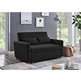 Bravich Pull Out Two Seater Sofa Bed - Black. Modern Contemporary Easy Space Saving Folding Bed Living Room Furniture To Full Size Double Bed. Fabric Couch With Thick Foam Cushions.