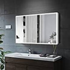 ELEGANT LED Illuminated Bathroom Mirror Cabinet with Bluetooth Speaker Triple Door 1050 x 650mm Wall Mounted Bathroom Cabinet Stainless Steel Modern Storage Cupboard with Shaver Socket