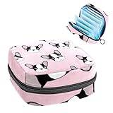 RODAILYCAY Sanitary Napkin Storage Bag, Portable Menstrual Cup Pouch, First Period Bag for Women Girls, Cute Cartoon Hipster Bulldog Pattern Zipper Menstruation Padded Purser