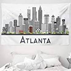 Wall Art Artwork51.1x102.3in(130x260cm) Georgia Tapestry, Atlanta City Architecture, Fabric Wall Hanging Decor for Bedroom Living Room Dorm, Dark Blue Grey Whit
