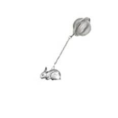 pp-a15 Bunny Rabbit Fine English Pewter on a Tea Leaf Infuser Stainless Sphere Strainer