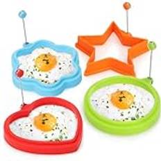 com-four® 4X Omelette pan Form - Circle, Flower, Star and Heart - for Fried Eggs and Pancake, Silicone Form with Heat Protection Handle - Frying pan for Omelette Pans (04 Pieces - Mix - Colorful)