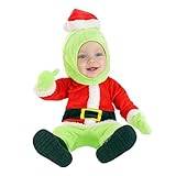 WERNZATT Baby Boys Girls Christmas Santa Costume Green Monster Outfit Long Sleeve Belt Romper Pants Hat 3Pcs Set Xams Clothes (Green, 6-9 Months)