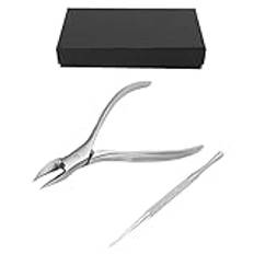 Toenail Clipper Straight Blade, Cuticle Remover with Cuticle Pusher, Stainless Steel and Pointed Tip Ingrown Nail Clipper for Ingrown and Thick Nails(silver)