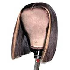 T3 Hair Straightener Brazilian Bob Straight Short Hair tl27 Human Wig 9A Highlight with 13×4 wig Women Shavers Electric Hair (Multicolor-2, One Size)