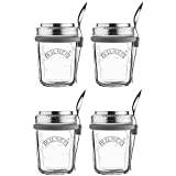 Kilner Screw Top Wide Mouth Jar with Spoon and Silicone Spoon Holder 0.35 Litre (Pack of 4)