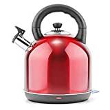 Clock kettle Whistling Kettle for Gas Hob 3L Camping Kettles Stainless Steel Kettle with Whistle, Ergonomic Handle, Household Red Kettle Induction Hob Kettle