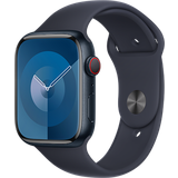 Apple Watch Series 9 45mm (GPS + Cellular) Midnight Aluminium Case with Midnight Sport Band - M/L at Â£549.50 on Refresh Flex - Smartwatch Unlimited (1 Month contract) with Unlimited 4G data. Â£7 a month. Includes: Apple Wireless AirPods 2 (White). - Black