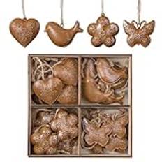 Valery Madelyn 24pcs Easter Decorations,Spring Decor,Metal Hanging Tree Ornaments,Brown Fretwork Pendants with Heart,Butterfly,Flower,Bird for Easter Home Decor Gift, with Wood Box,2Inch