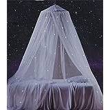 Bed Canopy with Glowing Stars in The Dark, Bed Curtain for Baby Cot, Kids Bed & Toddler Bed, Single & Double Bed, Mosquito Net Canopy for Girls or Boys Room, Fire Retardant Fabric