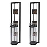 Wall Mounted Candle Holder, Durable Fashion 2pcs Wall Mounted Candle Sconces Iron Glass for Home (Square)
