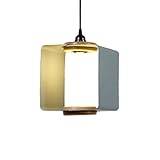 FYWRLQG Modern Color Industrial Chandeliers Wrought Iron Square Pendant Light E27 Base Small Hanging Lamp with Wood Elegant Macaron Hollow Suspension Lights for Fast Food Foyer Study Room Bar