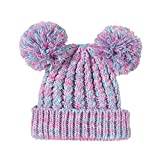 Toddler Bucket Cap Children's Hat Double Ball Children's Knitted Pullover Hat Solid Color Warm Baby Wool Hat Outwear Boys Girls (Purple, 0-3 Years)