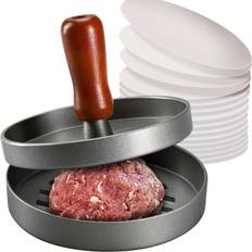 1pc, Manual Burger Press, Non-stick Coated Wood Handle Burger Press, Heavy Hamburger Press Burger Meat Beef Grill Patty Maker Mould, Creative Kitchen Tools - Grey