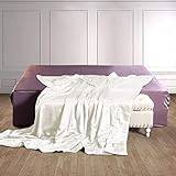 THXSILK 100% Mulberry Silk Inside and Out Luxury Throw Blanket for Sofa Office Travel Children (White, 53x70 inch)