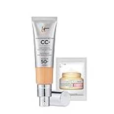 IT Cosmetics Your Skin But Better CC+ Cream 32ml with SPF 50 Protection & Confidence in a Cream, Full-Coverage Foundation and Concealer and 3ml of Hydrating and Anti-Ageing Moisturiser
