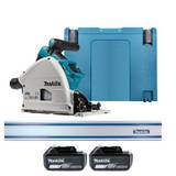 Makita DSP600 Twin 18V Brushless 165mm Plunge Saw with 2 x 5.0Ah Batteries & Guide Rail