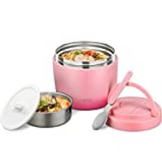 Soup Thermos for Hot Food Adults 32OZ Lunch Containers Wide Mouth Hot Food Jar Vacuum Insulated Stainless Steel Bento Box Leakproof with Spoon (Pink)