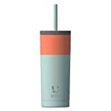asobu Sippy Double Wall Stainless Steel 20 Ounce Tumbler with Silicone Flexible Straw (Pastel Teal)