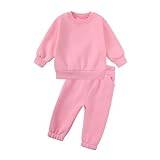 OverDose Boutique Kids Outfit Soft Cotton Warm Crewneck Long Sleeved Round Neck Floral Suit Clothes Set for Boys Or Girls New Born Baby Girl Outfit (e-Pink, 8-9 Years)
